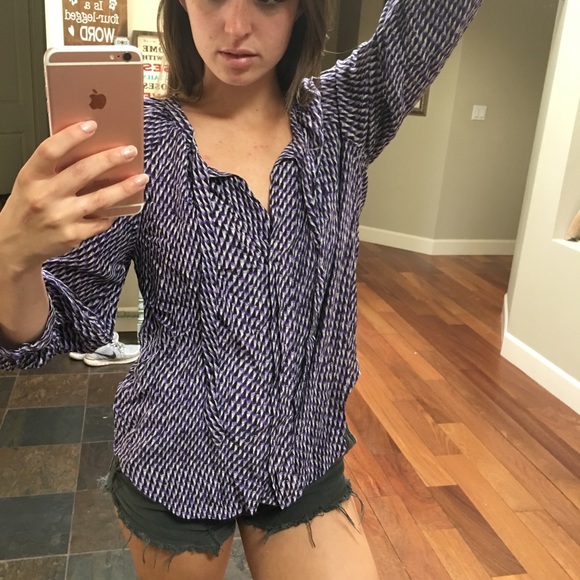 Joie Silk Button Down Purple Pattern Blouse S - Picture 3 of 8